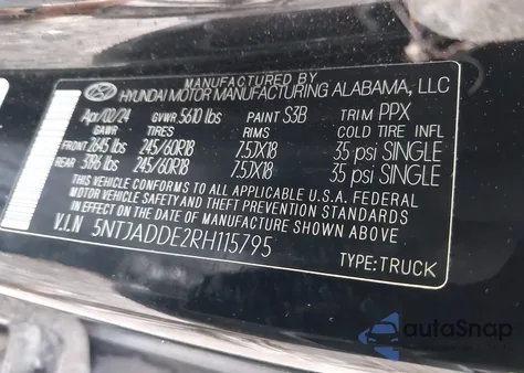 2024 Hyundai Santa Cruz Se from USA, damaged, VIN 5NTJADDE2RH115795